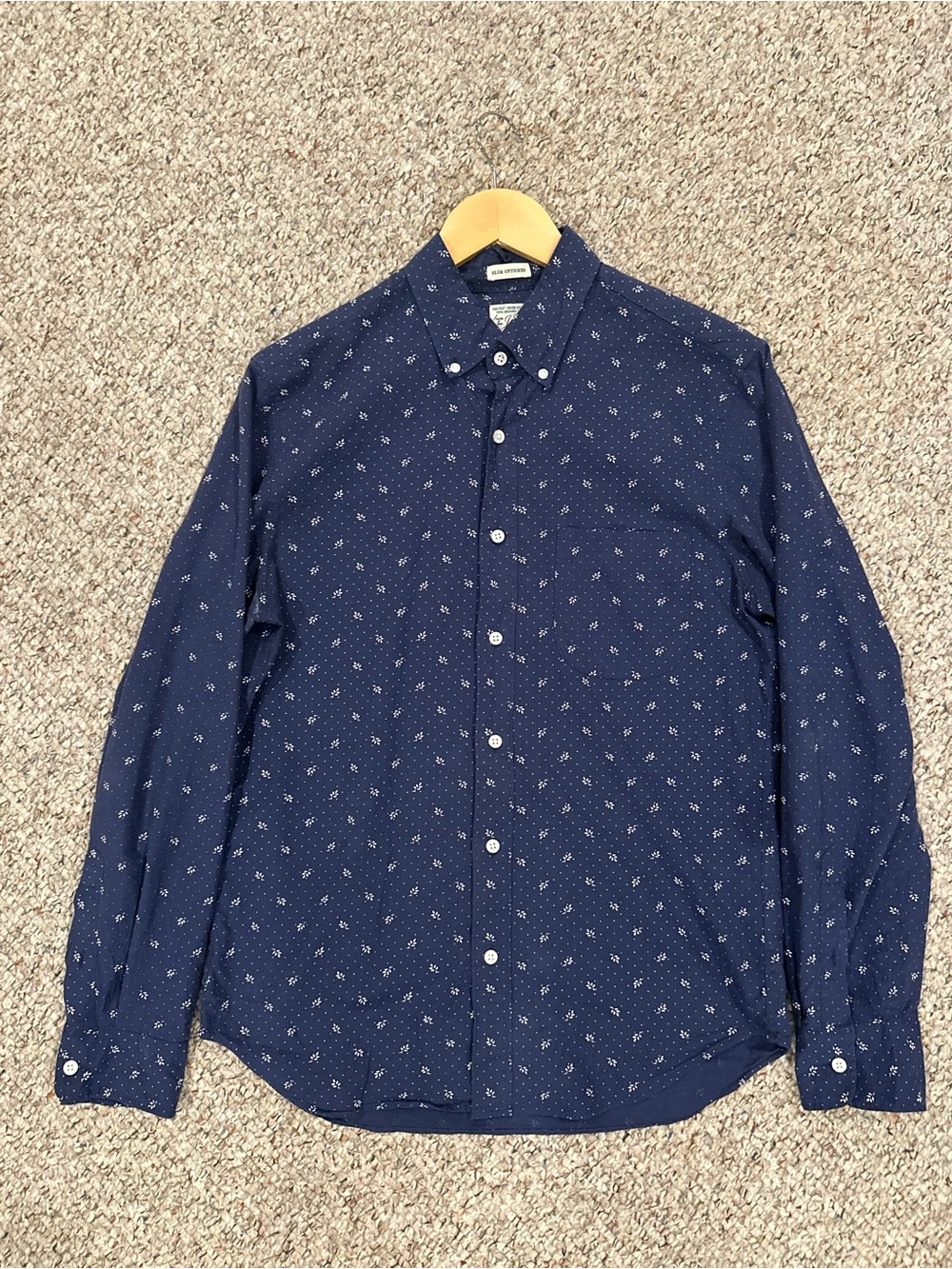 JCrew Men's Navy Printed Button-Up Shirt Size Small